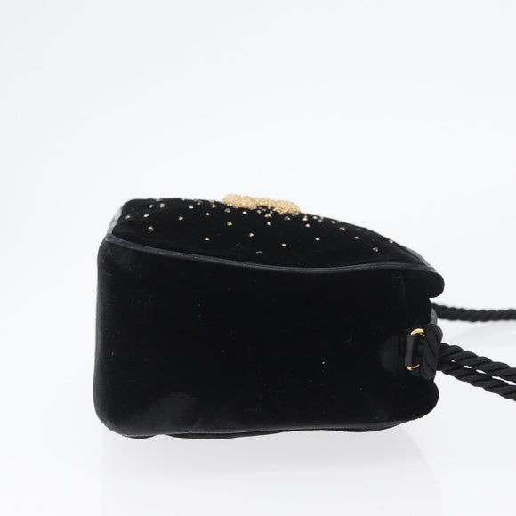CHANEL Shoulder Bag Velor Black Gold CC Auth ARZ008SAV
