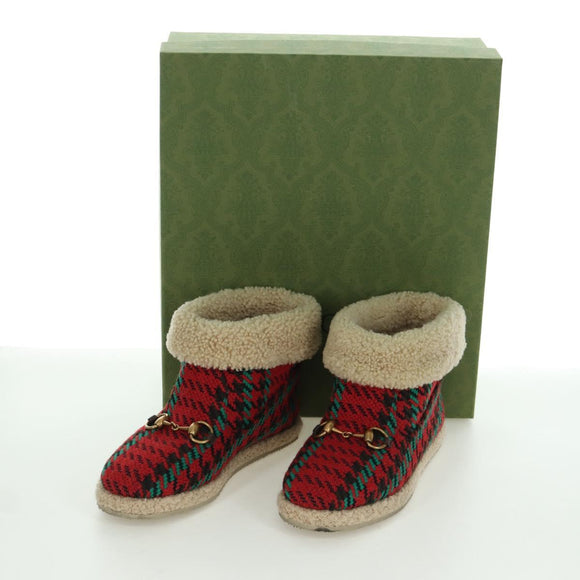 GUCCI Horsebit boots Mouton Red Gold Auth ARZ016M