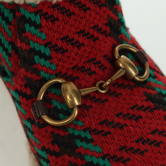 GUCCI Horsebit boots Mouton Red Gold Auth ARZ016M