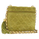 CHANEL Chain Matelasse Umhängetasche Wildleder Grün Gold CC Auth ARZ019A-1
