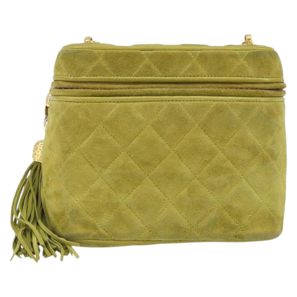 CHANEL Chain Matelasse Umhängetasche Wildleder Grün Gold CC Auth ARZ019A