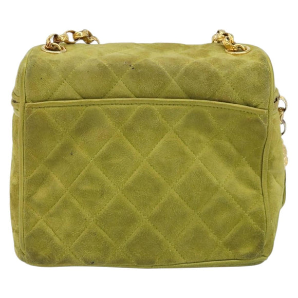CHANEL Chain Matelasse Umhängetasche Wildleder Grün Gold CC Auth ARZ019A