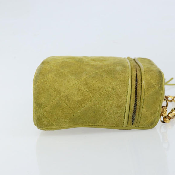 CHANEL Chain Matelasse Umhängetasche Wildleder Grün Gold CC Auth ARZ019A