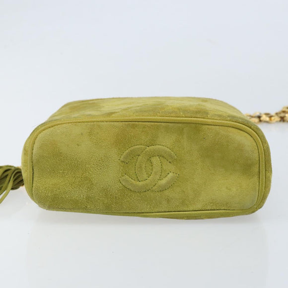CHANEL Chain Matelasse Umhängetasche Wildleder Grün Gold CC Auth ARZ019A