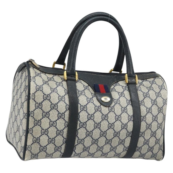 GUCCI GG Supreme Boston Bag PVC Navy Gold 39 02 007 Auth ARZ022