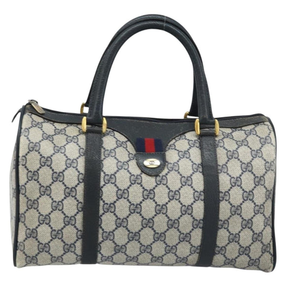 GUCCI GG Supreme Boston Bag PVC Navy Gold 39 02 007 Auth ARZ022