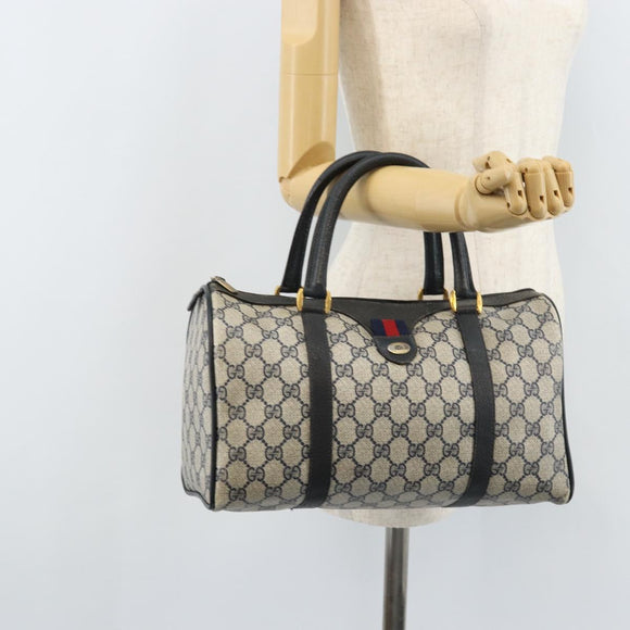 GUCCI GG Supreme Boston Bag PVC Navy Gold 39 02 007 Auth ARZ022