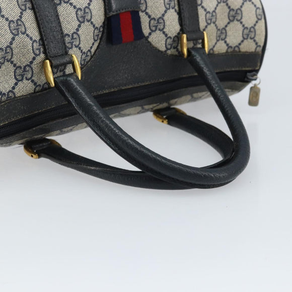 GUCCI GG Supreme Boston Bag PVC Navy Gold 39 02 007 Auth ARZ022