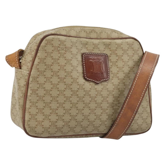 CELINE Macadam Canvas Shoulder Bag PVC Beige Gold Auth ARZ023
