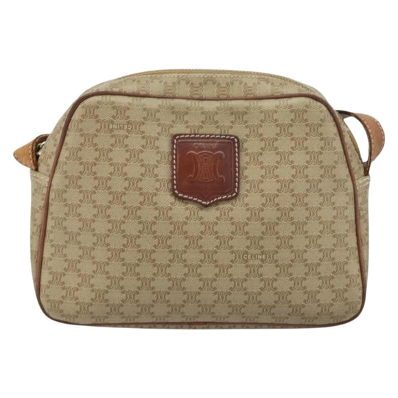 CELINE Macadam Canvas Shoulder Bag PVC Beige Gold Auth ARZ023