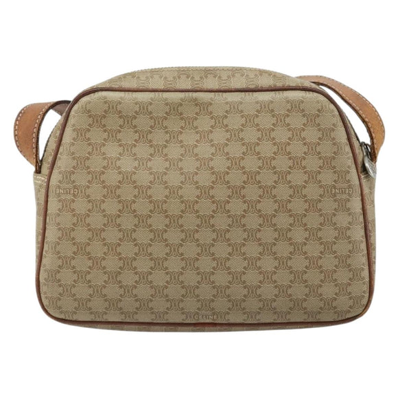 CELINE Macadam Canvas Shoulder Bag PVC Beige Gold Auth ARZ023