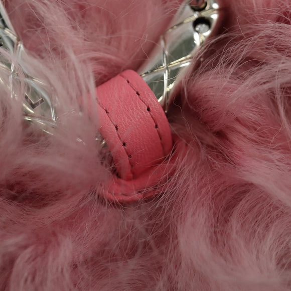 CHANEL Pouch Fur Pink Silver CC Auth ARZ032SAM