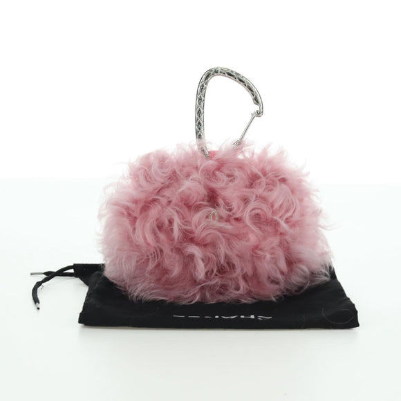 CHANEL Pouch Fur Pink Silver CC Auth ARZ032SAM