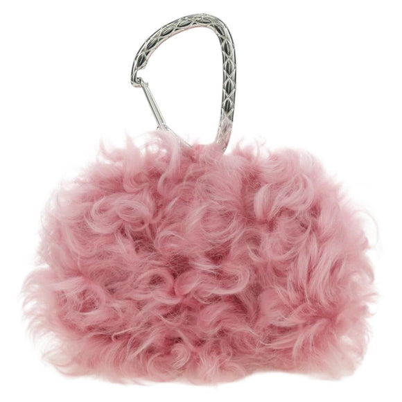 CHANEL Pouch Fur Pink Silver CC Auth ARZ032SAM
