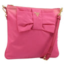 PRADA Ribbon Shoulder Bag Nylon Pink Gold Auth ARZ034A-1