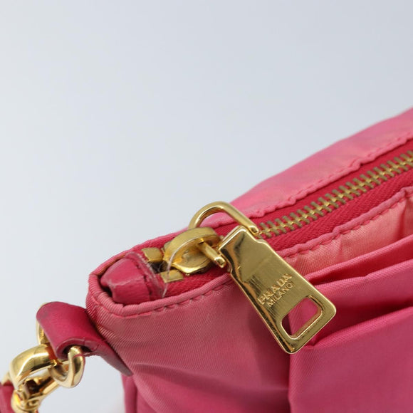 PRADA Ribbon Shoulder Bag Nylon Pink Gold Auth ARZ034A