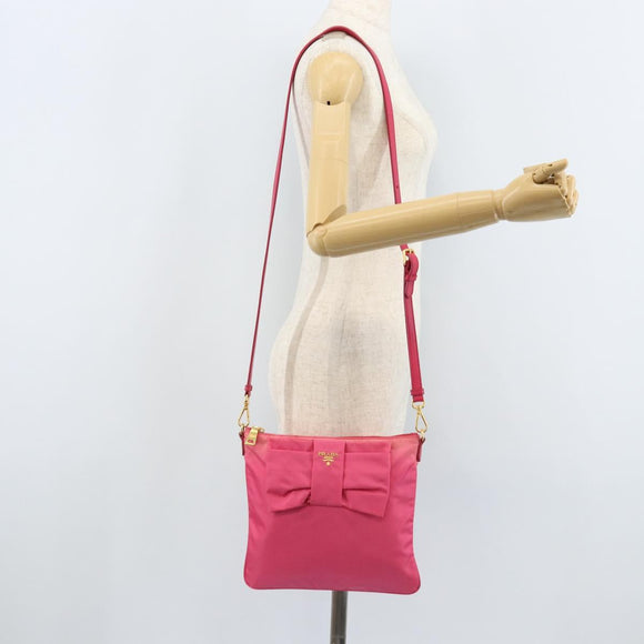 PRADA Ribbon Shoulder Bag Nylon Pink Gold Auth ARZ034A