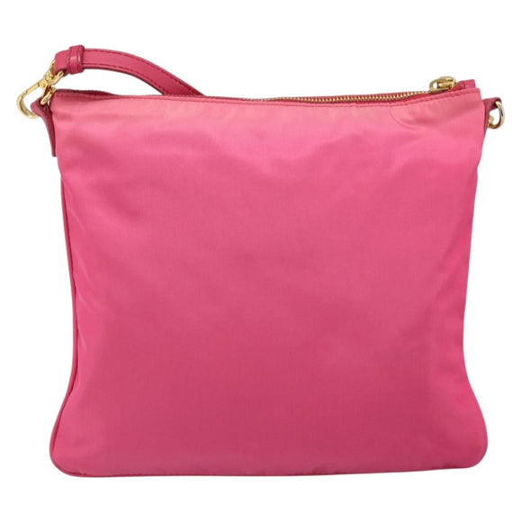 PRADA Ribbon Shoulder Bag Nylon Pink Gold Auth ARZ034A