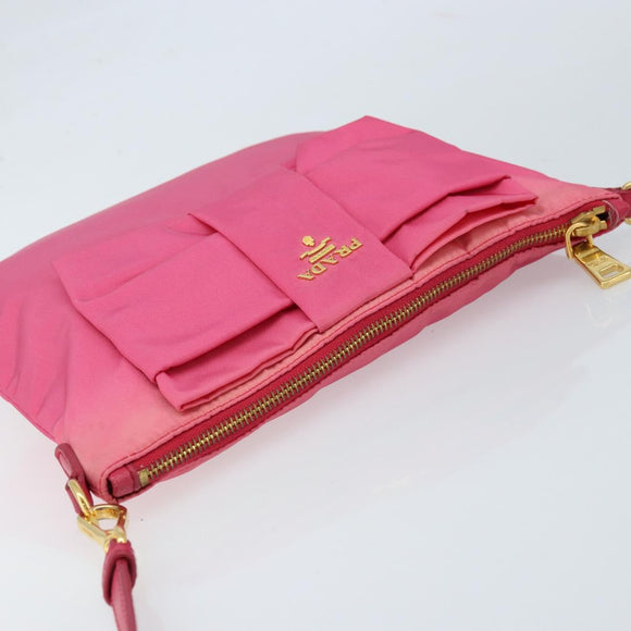 PRADA Ribbon Shoulder Bag Nylon Pink Gold Auth ARZ034A