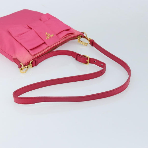 PRADA Ribbon Shoulder Bag Nylon Pink Gold Auth ARZ034A