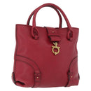 Salvatore Ferragamo Gancini Hand Bag Leather Red Gold Auth ARZ035A-1