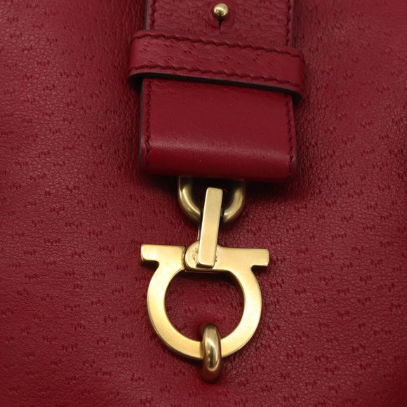 Salvatore Ferragamo Gancini Hand Bag Leather Red Gold Auth ARZ035A