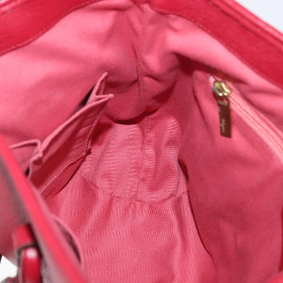 Salvatore Ferragamo Gancini Hand Bag Leather Red Gold Auth ARZ035A