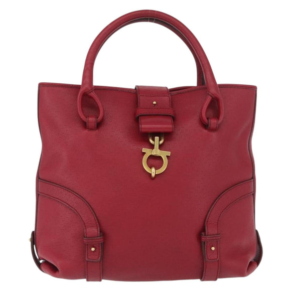 Salvatore Ferragamo Gancini Hand Bag Leather Red Gold Auth ARZ035A