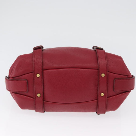 Salvatore Ferragamo Gancini Hand Bag Leather Red Gold Auth ARZ035A