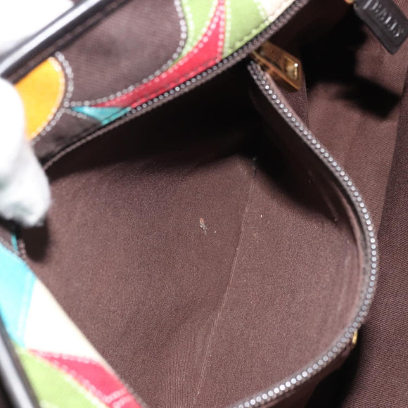 BALLY Hand Bag Canvas Multicolor Gold Auth ARZ038