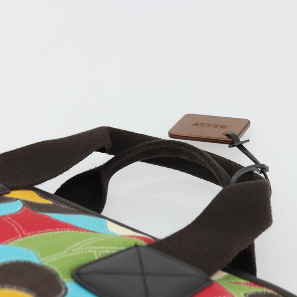 BALLY Hand Bag Canvas Multicolor Gold Auth ARZ038
