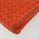 BOTTEGA VENETA INTRECCIATO Schoudertas met Ketting Leer Oranje Goud Auth ARZ039A-15