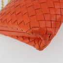 BOTTEGA VENETA INTRECCIATO Schoudertas met Ketting Leer Oranje Goud Auth ARZ039A-16