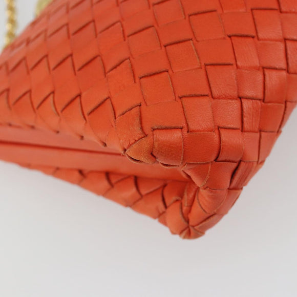 BOTTEGA VENETA INTRECCIATO Schoudertas met Ketting Leer Oranje Goud Auth ARZ039A