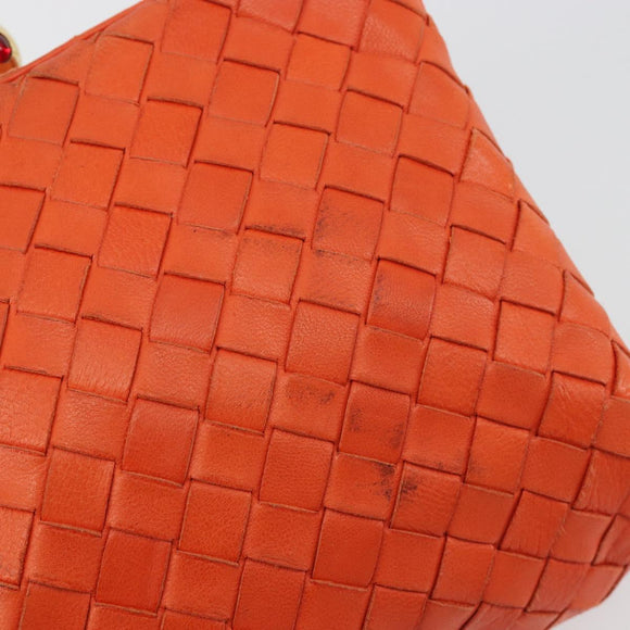 BOTTEGA VENETA INTRECCIATO Schoudertas met Ketting Leer Oranje Goud Auth ARZ039A
