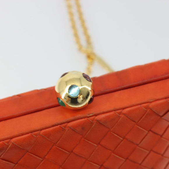 BOTTEGA VENETA INTRECCIATO Schoudertas met Ketting Leer Oranje Goud Auth ARZ039A