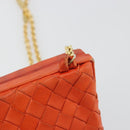 BOTTEGA VENETA INTRECCIATO Schoudertas met Ketting Leer Oranje Goud Auth ARZ039A-12