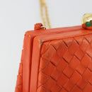 BOTTEGA VENETA INTRECCIATO Schoudertas met Ketting Leer Oranje Goud Auth ARZ039A-17