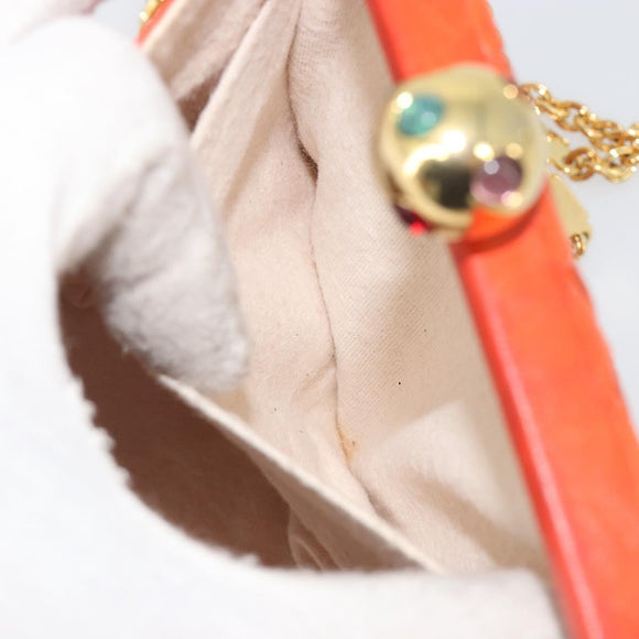 BOTTEGA VENETA INTRECCIATO Schoudertas met Ketting Leer Oranje Goud Auth ARZ039A