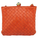 BOTTEGA VENETA INTRECCIATO Schoudertas met Ketting Leer Oranje Goud Auth ARZ039A-13