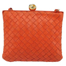 BOTTEGA VENETA INTRECCIATO Schoudertas met Ketting Leer Oranje Goud Auth ARZ039A-2