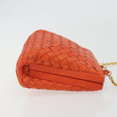 BOTTEGA VENETA INTRECCIATO Schoudertas met Ketting Leer Oranje Goud Auth ARZ039A-3