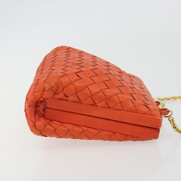 BOTTEGA VENETA INTRECCIATO Schoudertas met Ketting Leer Oranje Goud Auth ARZ039A