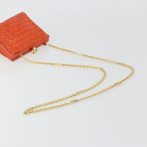 BOTTEGA VENETA INTRECCIATO Schoudertas met Ketting Leer Oranje Goud Auth ARZ039A