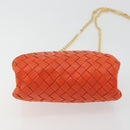 BOTTEGA VENETA INTRECCIATO Schoudertas met Ketting Leer Oranje Goud Auth ARZ039A-5