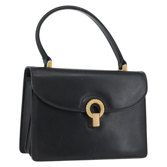 GUCCI Hand Bag Leather Black Gold Auth ARZ052