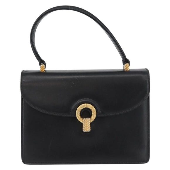 GUCCI Hand Bag Leather Black Gold Auth ARZ052