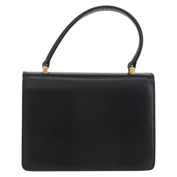 GUCCI Hand Bag Leather Black Gold Auth ARZ052