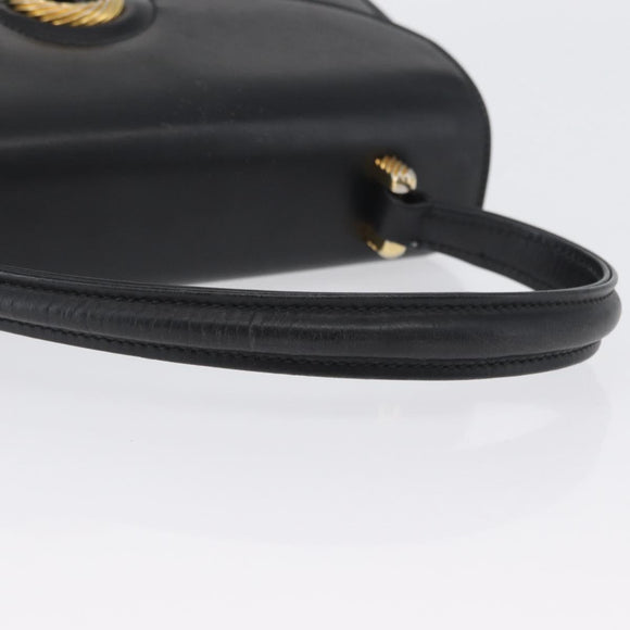 GUCCI Hand Bag Leather Black Gold Auth ARZ052