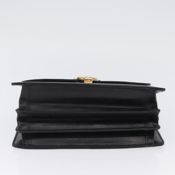 GUCCI Hand Bag Leather Black Gold Auth ARZ052